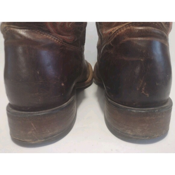 Tony Lama Brown & Pink Western Square Toe Boots Cross Inlay USA Women's Size 6B - Picture 11 of 16